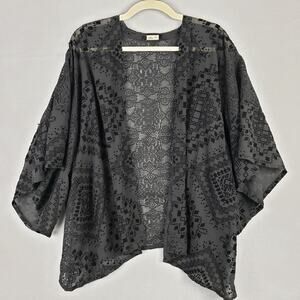 Hollister One Size‎ Semi Sheer Lace Kaftan Layer Black Boho Kimono Flowy Hippie